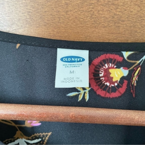 Old Navy Dark Romantic Floral Boho Dress with Tassel Neckline Medium Tiered - Picture 10 of 12